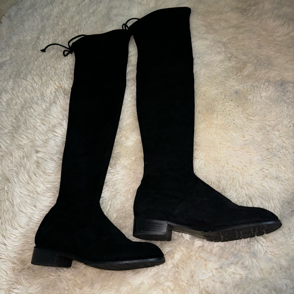 Kaitlyn Pan genuine suede black leather over the knee boots